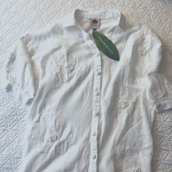 FARM Rio Tops - FARM RIO Embroidered Blouse with Appliques and Beaded Buttons